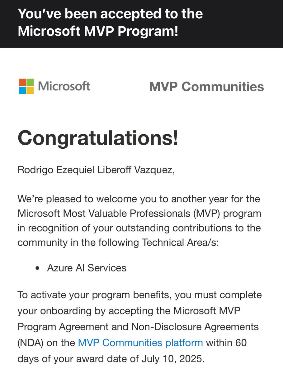 ¡Renovado como <a href="/Microsoft/">Microsoft</a> MVP en Azure AI Services! 🎉

Gracias a mi pareja, compis, comunidad y amistades que me inspiran a seguir compartiendo y creciendo cada día.

|Seguimos con ilusión, curiosidad y mucho Azure AI por delante 🤖💙

#MVPBuzz #AzureAI #MicrosoftMVP