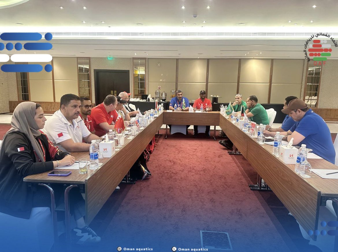 OmanAquatics's tweet photo. جانب من الاجتماع الفني لبطولة الخليج للسباحة القصيرة في نسختها الـ29، التي تستضيفها مملكة البحرين خلال الفترة من 11 إلى 13 يوليو الجاري بمجمع خليفة الرياضي. https://t.co/eTaYWn7hbR