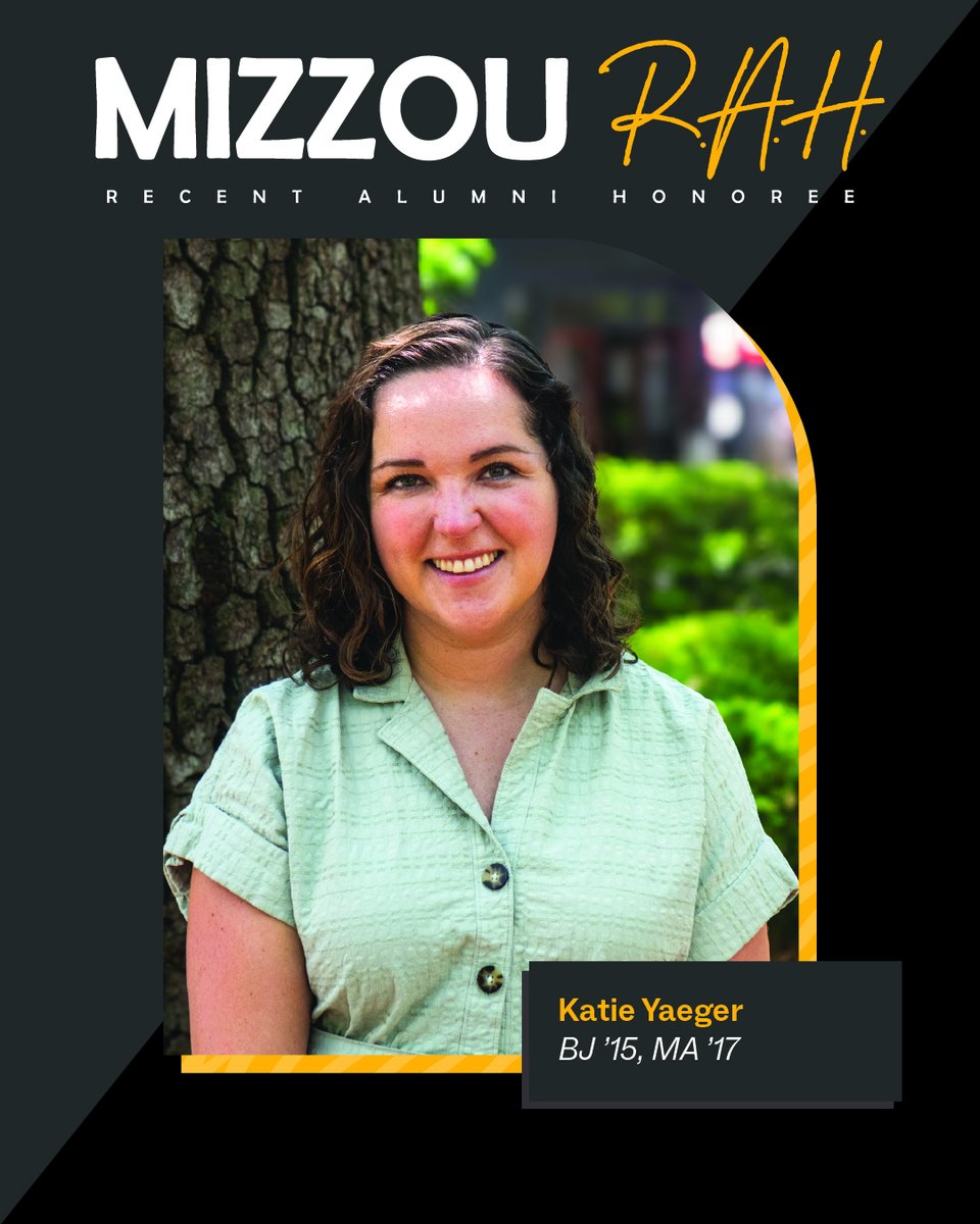 MizzouAlumni's tweet image. Meet Katie Yaeger, BJ '15, MA '17, 2025 Mizzou R.A.H. recipient. Her advice for new grads is, "Stay curious about opportunities, be open to paths you didn't expect, and practice applying your value to different contexts." Learn more: brnw.ch/21wU39k
