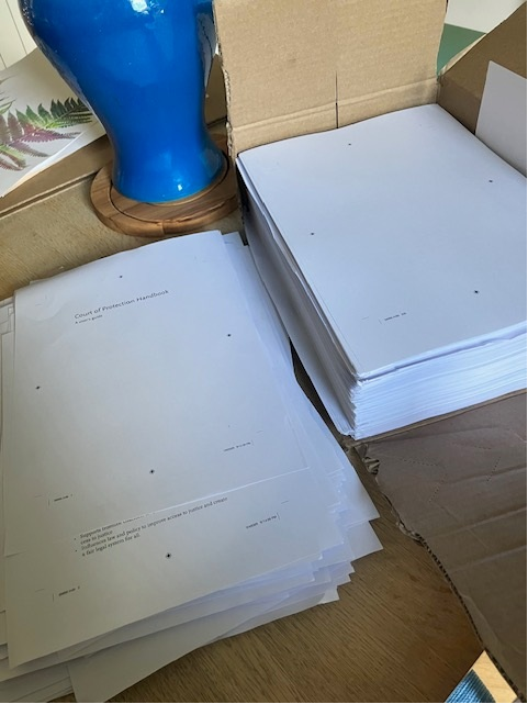 Capacitylaw's tweet image. 200 pages down on proofs for the @LegalActionGrp Court of Protection Handbook 5th edition... Quite a few more to go (with bonus child art in the background).