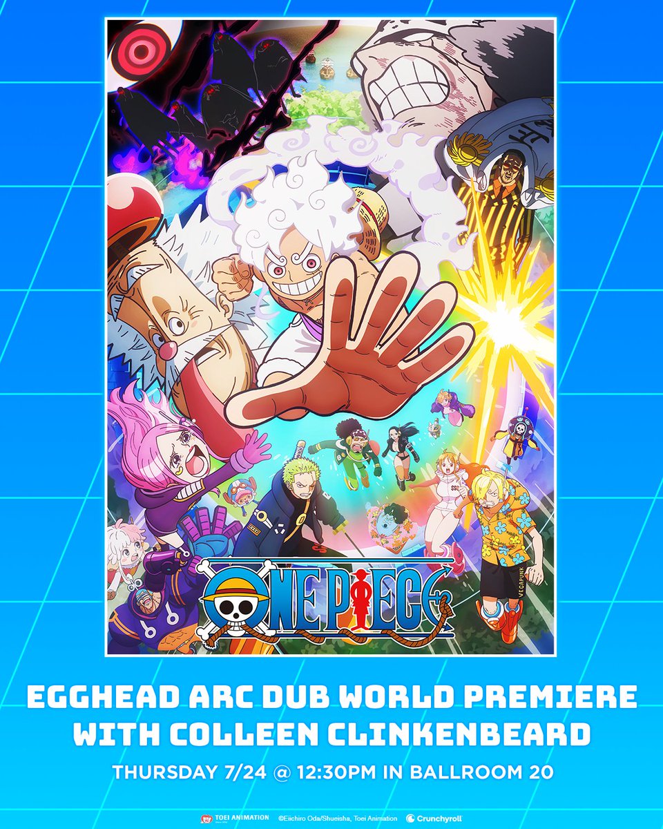 OnePieceAnime's tweet image. One Piece is coming to San Diego Comic-Con! 🔥 

Join Luffy&apos;s English voice actor @ccarrollbeard on July 24 @ 12:30 in Ballroom 20 for the Egghead Arc English dub world premiere #SDCC