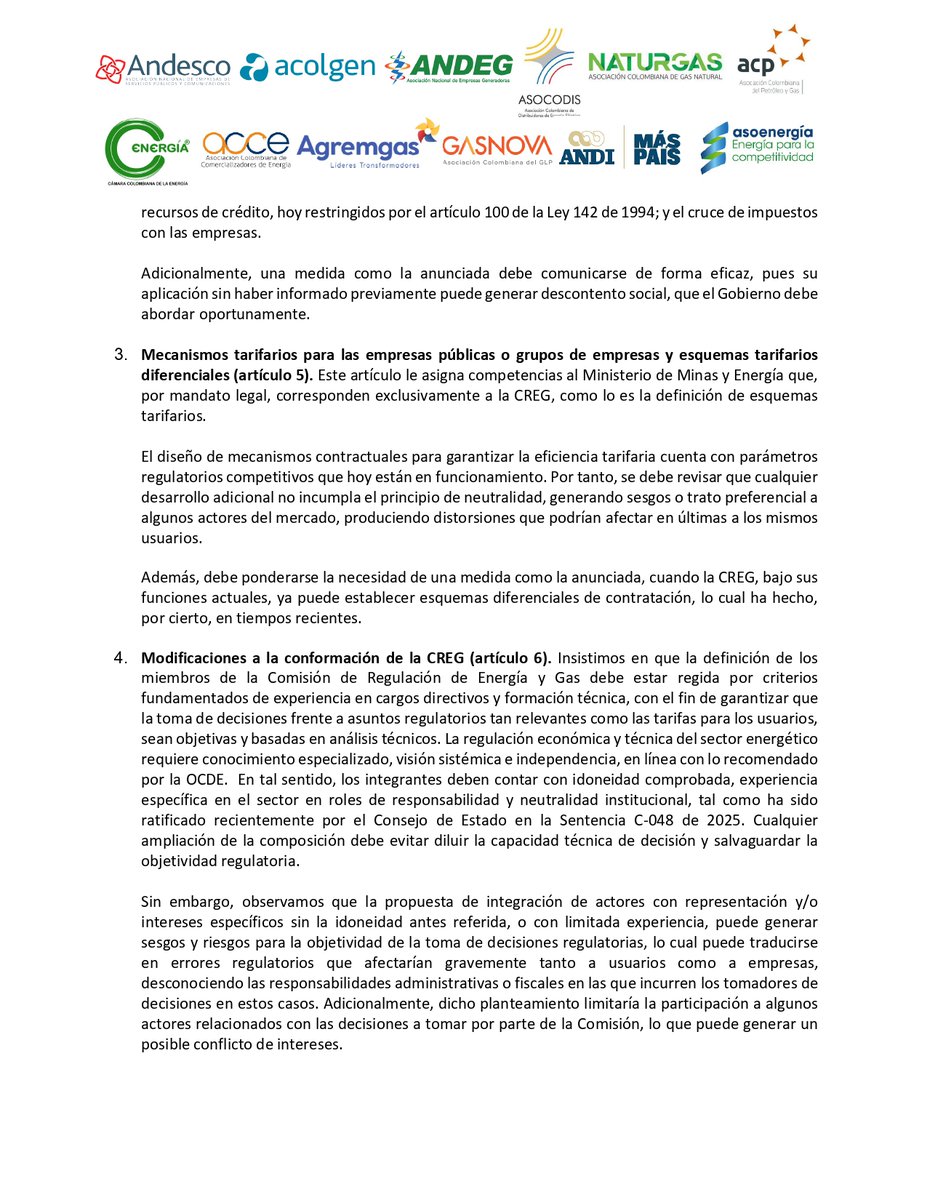 🔴 ATENCIÓN: Carta intergremial sobre el anteproyecto de Ley de régimen tarifario enviada al <a href="/MinEnergiaCo/">Minenergía</a>.

Las agremiaciones del sector energético expresamos preocupaciones técnicas frente al al anteproyecto.

Tenemos las siguientes propuestas con el fin de proteger a los