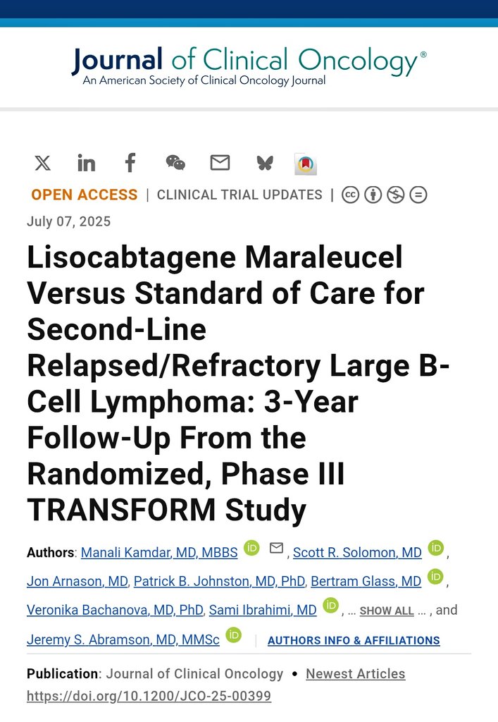 CULymphoma's tweet image. Congratulations to our @CULymphoma lead Dr. @mana1981 on her first-author publication in @JCO_ASCO about the 3-year follow-up of TRANSFORM! ascopubs.org/doi/10.1200/JC… #lymsm #tcellrx