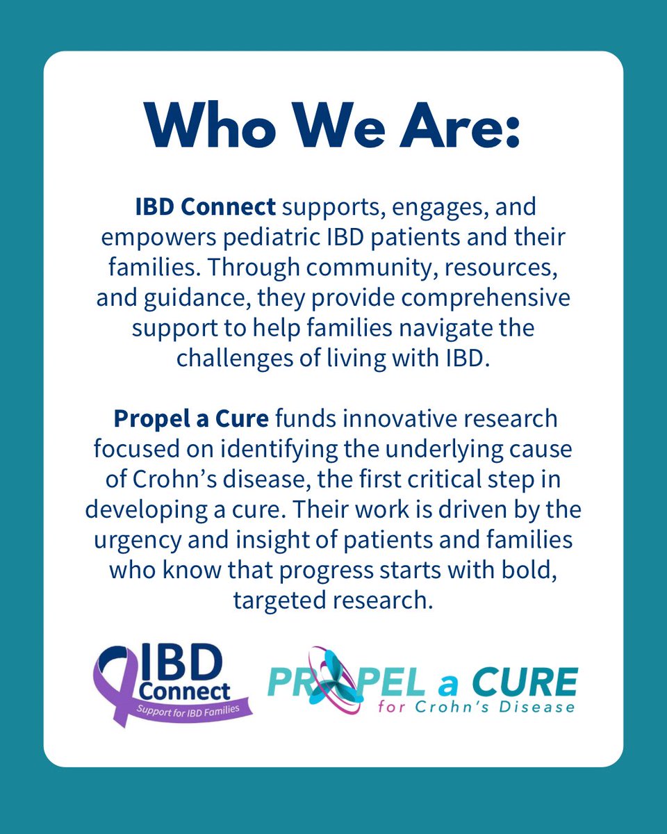 propelacure's tweet image. We’re excited to share that Propel a Cure & IBD Connect are officially organizational partners! By uniting our efforts, we’re strengthening both sides of the fight against #IBD by providing critical support for families today & fueling groundbreaking research for tomorrow. Our…