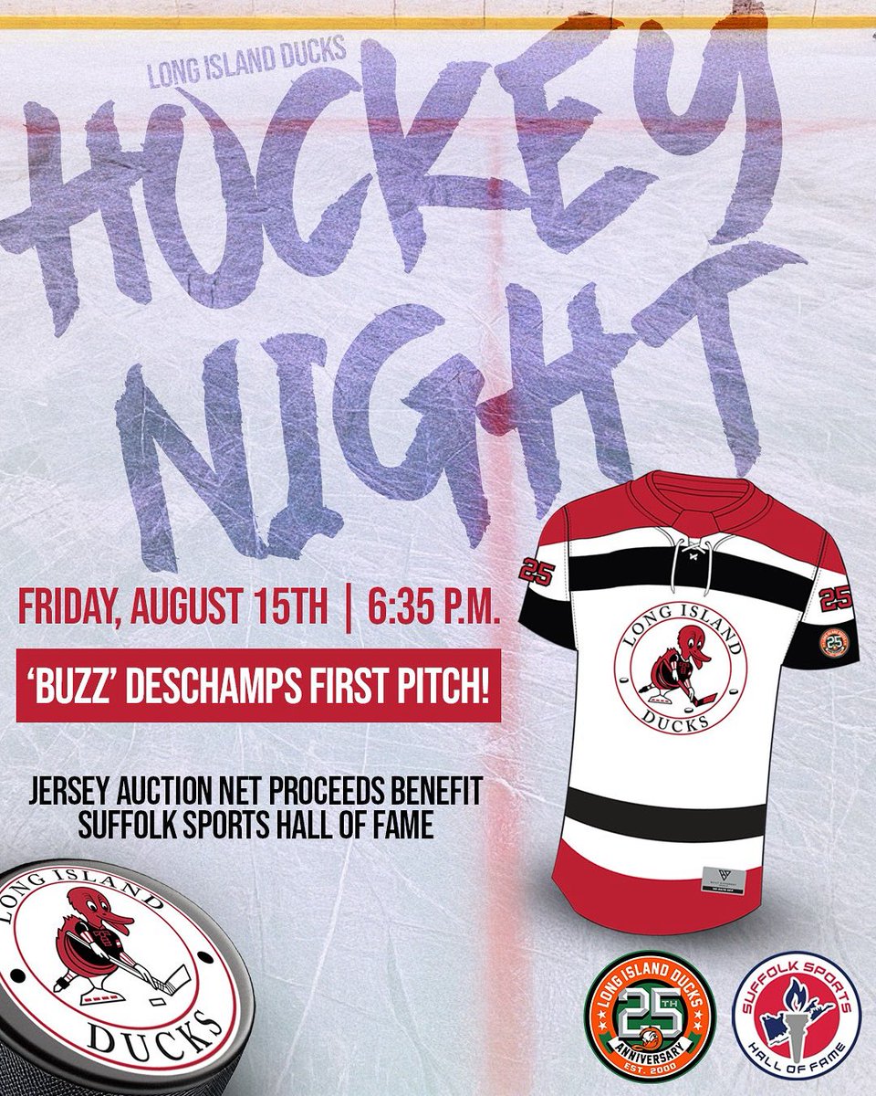 Chris R. Vaccaro (@chrisvaccaro) on Twitter photo 🦆 Love working with the Long Island Ducks on fun projects like this ... we're hosting a tribute to the <a href="/LIDucks/">Long Island Ducks</a> hockey team on Friday, August 15.
The player's uniforms - which will be auctioned off to support the <a href="/SuffolkHOF/">Suffolk Sports Hall of Fame</a> - are modeled after the original LI Ducks hockey 🦆 Love working with the Long Island Ducks on fun projects like this ... we're hosting a tribute to the <a href="/LIDucks/">Long Island Ducks</a> hockey team on Friday, August 15.
The player's uniforms - which will be auctioned off to support the <a href="/SuffolkHOF/">Suffolk Sports Hall of Fame</a> - are modeled after the original LI Ducks hockey