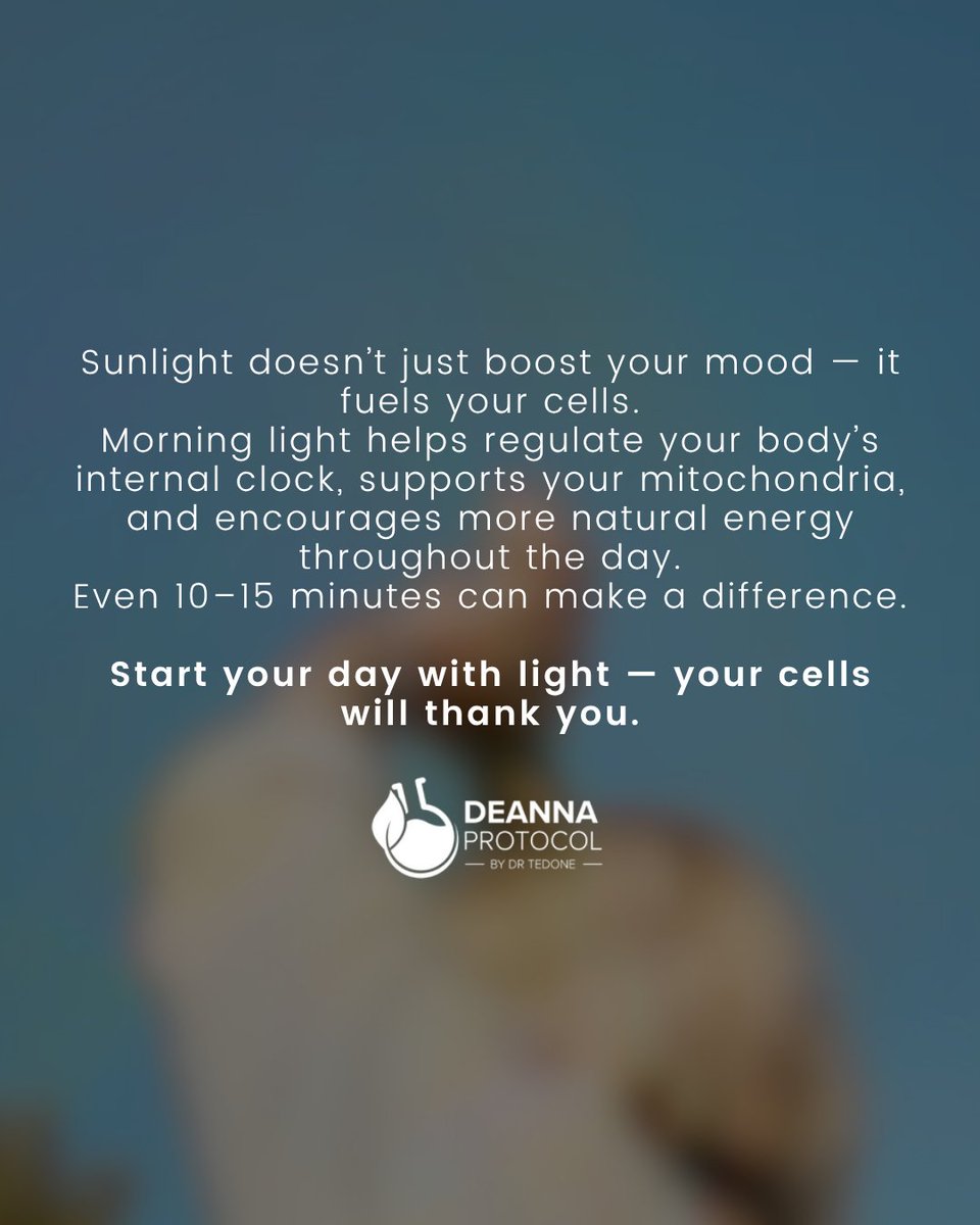 Sunlight doesn’t just lift your mood — it supports your cells, too.
🌞 Regulates your body clock
🌞 Boosts vitamin D
🌞 Helps fuel mitochondrial health
Take a moment outside today. Your body and your mind will thank you.
#SunlightTherapy #ALSHealth #DeannaProtocol