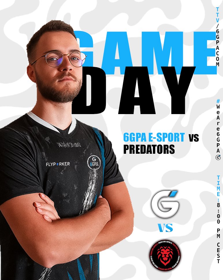 6GPA (@6gpacom) on Twitter photo Spieltag🚨
Heute um 20:00 CET, live auf Twitch, geht’s gegen die <a href="/PredatorsCH/">Predators Esports</a> seid mit dabei!
🎙️ Caster: Guido
📺 Twitch-Stream: twitch.tv/6gpacom
#Weare6GPA #Primeleague #LoL Spieltag🚨
Heute um 20:00 CET, live auf Twitch, geht’s gegen die <a href="/PredatorsCH/">Predators Esports</a> seid mit dabei!
🎙️ Caster: Guido
📺 Twitch-Stream: twitch.tv/6gpacom
#Weare6GPA #Primeleague #LoL