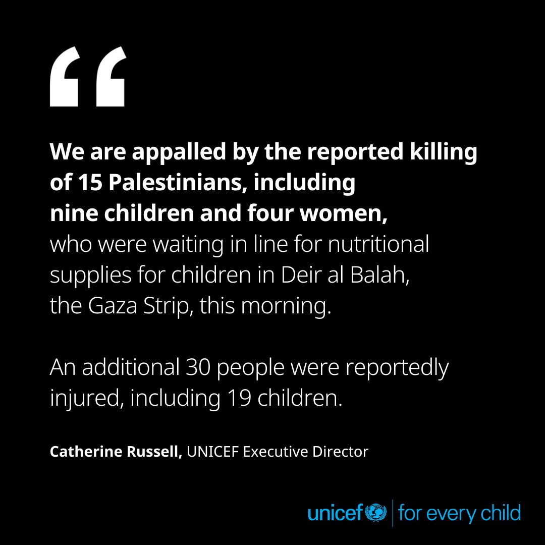 UNICEF (@unicef) on Twitter photo “This is the cruel reality confronting many in Gaza today after months of insufficient aid being allowed into the territory, and parties to the conflict failing to uphold basic responsibilities to protect civilians.” - <a href="/unicefchief/">Catherine Russell</a>
Full statement: unicef.link/40Kib1K “This is the cruel reality confronting many in Gaza today after months of insufficient aid being allowed into the territory, and parties to the conflict failing to uphold basic responsibilities to protect civilians.” - <a href="/unicefchief/">Catherine Russell</a>
Full statement: unicef.link/40Kib1K