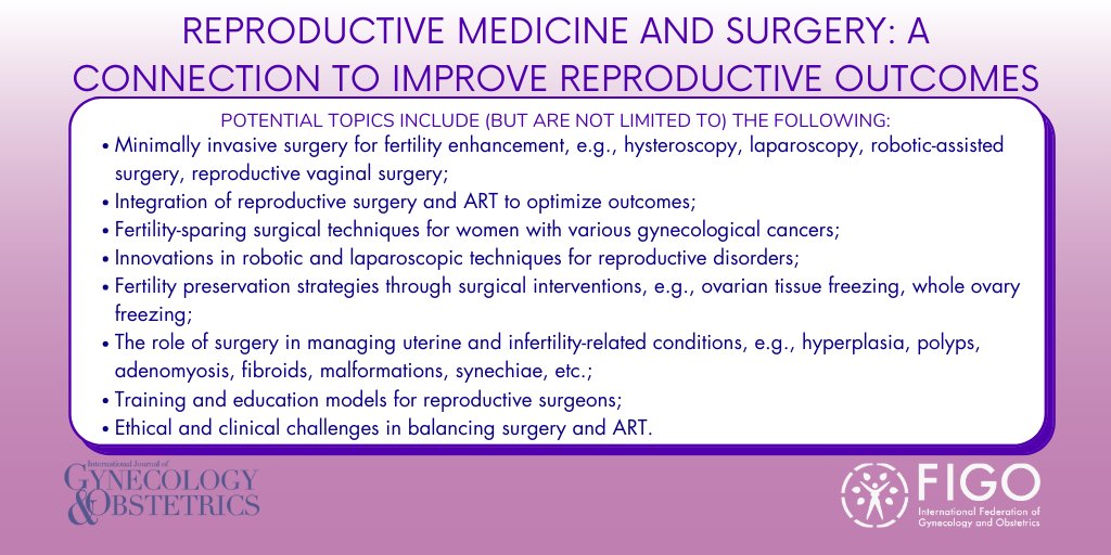 IJGOLive's tweet image. 🔎 Our new special issue focuses on the contributions of reproductive surgery in improving fertility outcomes.

📝 Submit your original research, systematic &amp;amp; narrative reviews, editorials and case reports.

📅 Deadline to submit: 31 August

Learn more: obgyn.onlinelibrary.wiley.com/hub/journal/18…