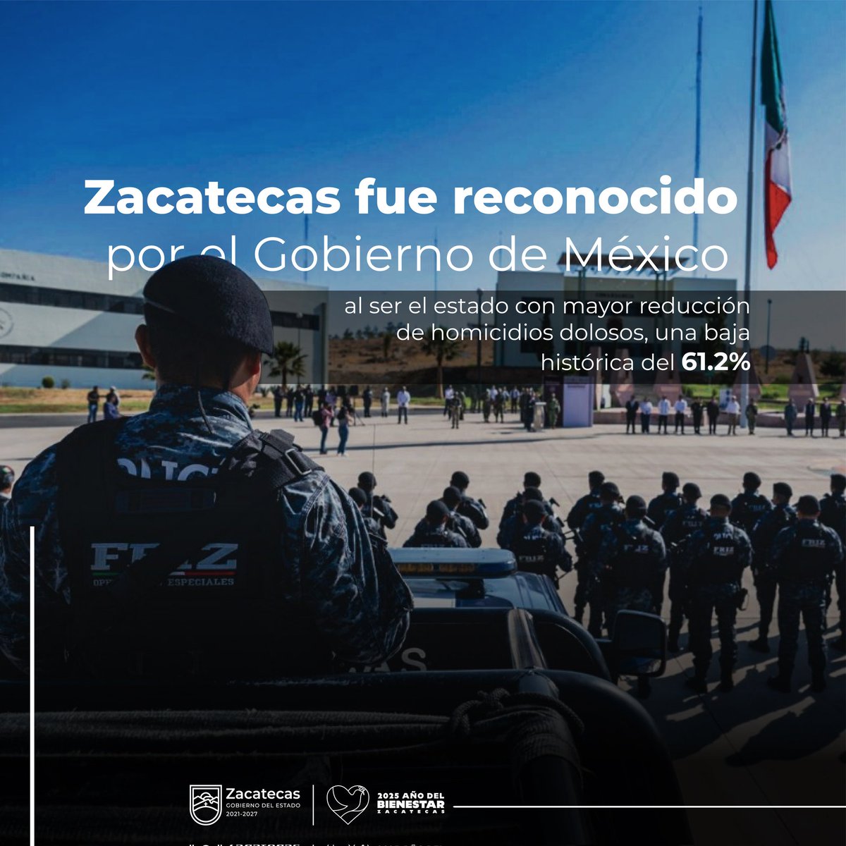 #Zacatecas sigue siendo referente nacional en el combate a la inseguridad, aún nos falta avanzar y para ello, es importante tu participación y la de tu familia.

#PazEsBienestar