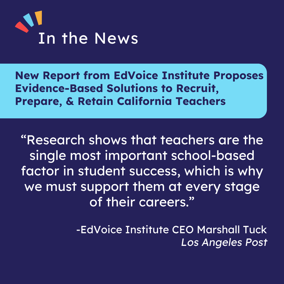 edvoice's tweet image. Our sister org, EdVoice Institute, and more than 20 coalition partners have published a comprehensive, evidence-based policy brief outlining solutions to California's ongoing #TeacherShortage
Read the full brief: edvoiceinstitute.org/teacher-shorta…
#CATeachersMatter…