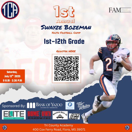 Swayze Bozeman of the Chicago Bears is hosting a free football camp this Saturday! Scan the QR code to register.