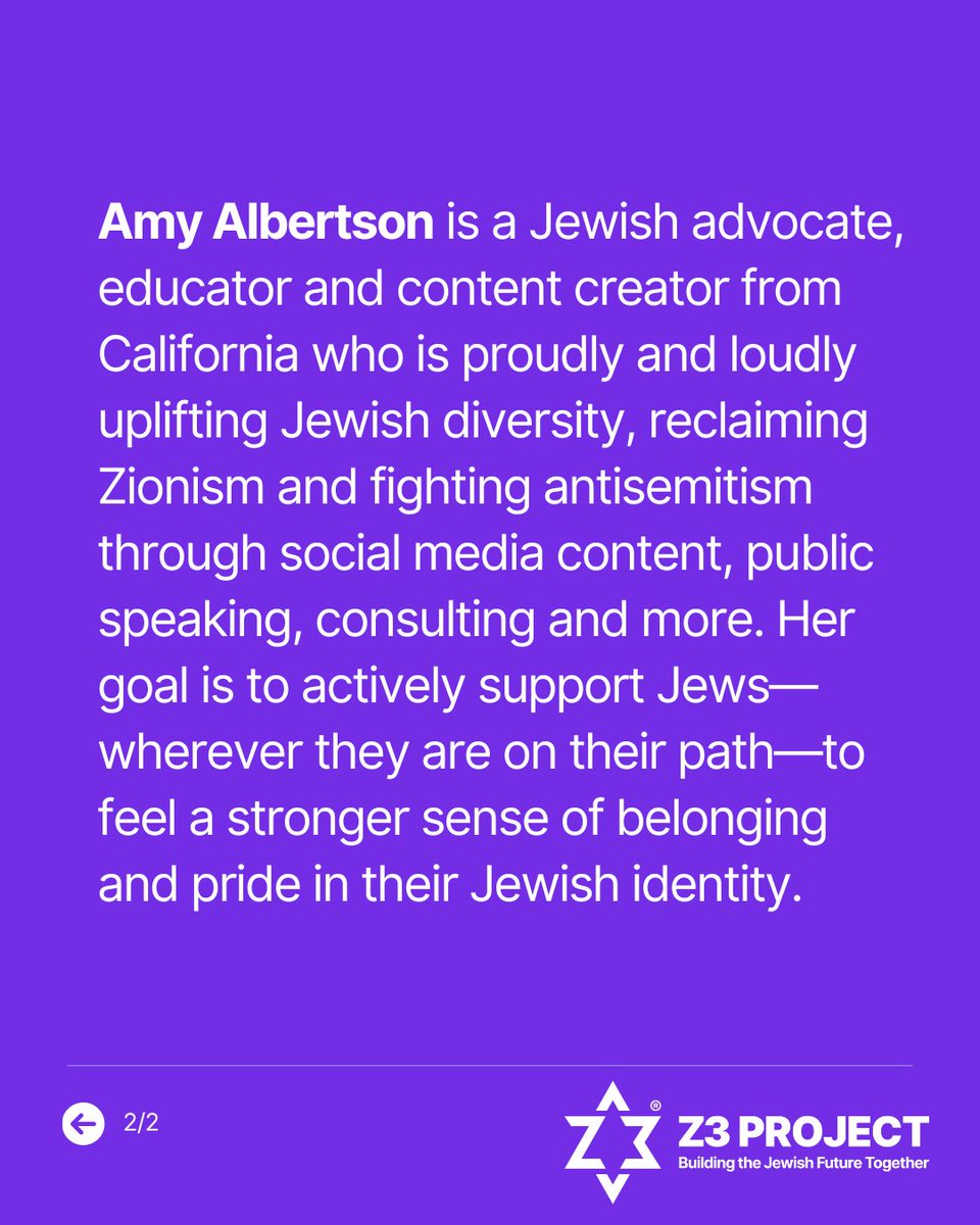 z3_project's tweet image. Honored to welcome @theamyalbertson to Z3 Project as new Lead Communications Strategist. A Jewish advocate/educator with 10+ years of working with Jewish and Israeli orgs, we’re excited for her to elevate the way Z3 tells our story—and the story of the Jewish people.