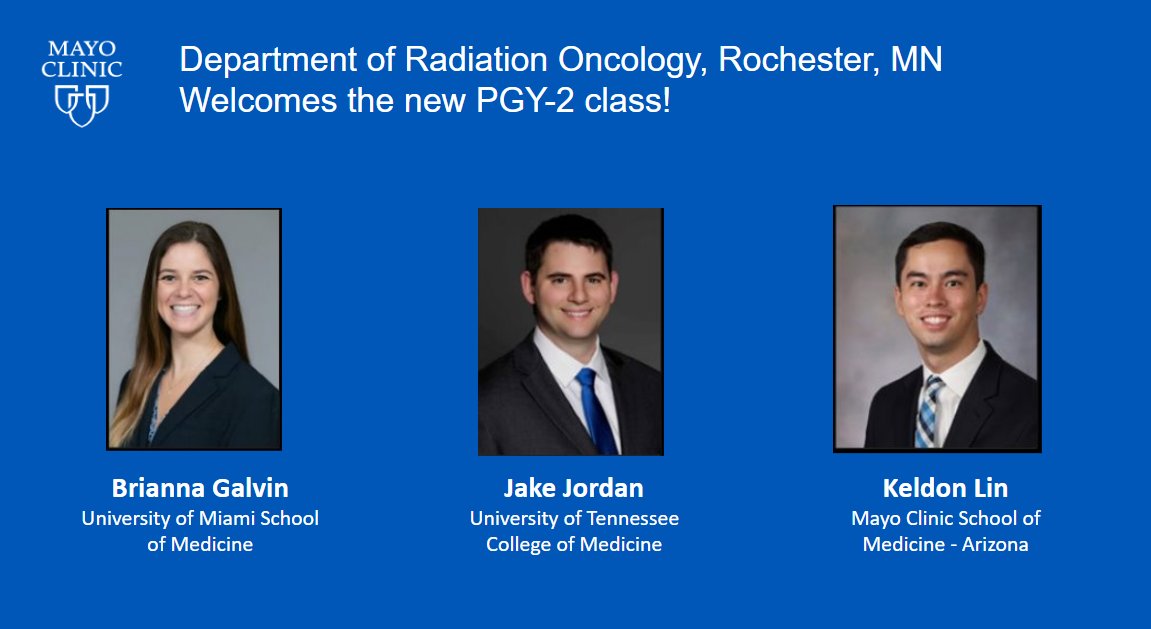 Mayo Clinic Radiation Oncology (@mayoradonc) on Twitter photo We know we're 10 days late to the game (the manager of this account is a newly minted PGY-6 and took a social media break! 😆) but...
WELCOME TO OUR NEW PGY-2s! <a href="/MayoClinic/">Mayo Clinic</a> & our edu team <a href="/KimCorbinMD/">Kim Corbin</a> <a href="/allisongardaMD/">Allison Garda</a> <a href="/KrishanJethwa/">Krishan Jethwa</a> are so excited to have you! We know we're 10 days late to the game (the manager of this account is a newly minted PGY-6 and took a social media break! 😆) but...
WELCOME TO OUR NEW PGY-2s! <a href="/MayoClinic/">Mayo Clinic</a> & our edu team <a href="/KimCorbinMD/">Kim Corbin</a> <a href="/allisongardaMD/">Allison Garda</a> <a href="/KrishanJethwa/">Krishan Jethwa</a> are so excited to have you!