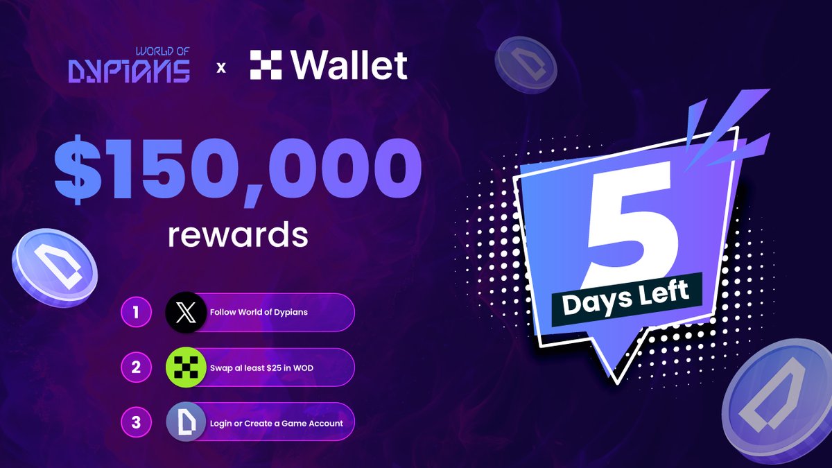 World of Dypians (@worldofdypians) on Twitter photo ⚡️111K+ participants & counting!
The World of Dypians campaign on <a href="/wallet/">OKX Wallet</a> is in full swing — and it’s ending soon.
💰 $80K in $WOD
🎟 $70K in Prime Subs
✅ Swap $25 WOD on OKX DEX
🎮 Log in to unlock exclusive in-game perks
5 days left. Don’t miss it: web3.okx.com/cryptopedia/ev… ⚡️111K+ participants & counting!
The World of Dypians campaign on <a href="/wallet/">OKX Wallet</a> is in full swing — and it’s ending soon.
💰 $80K in $WOD
🎟 $70K in Prime Subs
✅ Swap $25 WOD on OKX DEX
🎮 Log in to unlock exclusive in-game perks
5 days left. Don’t miss it: web3.okx.com/cryptopedia/ev…