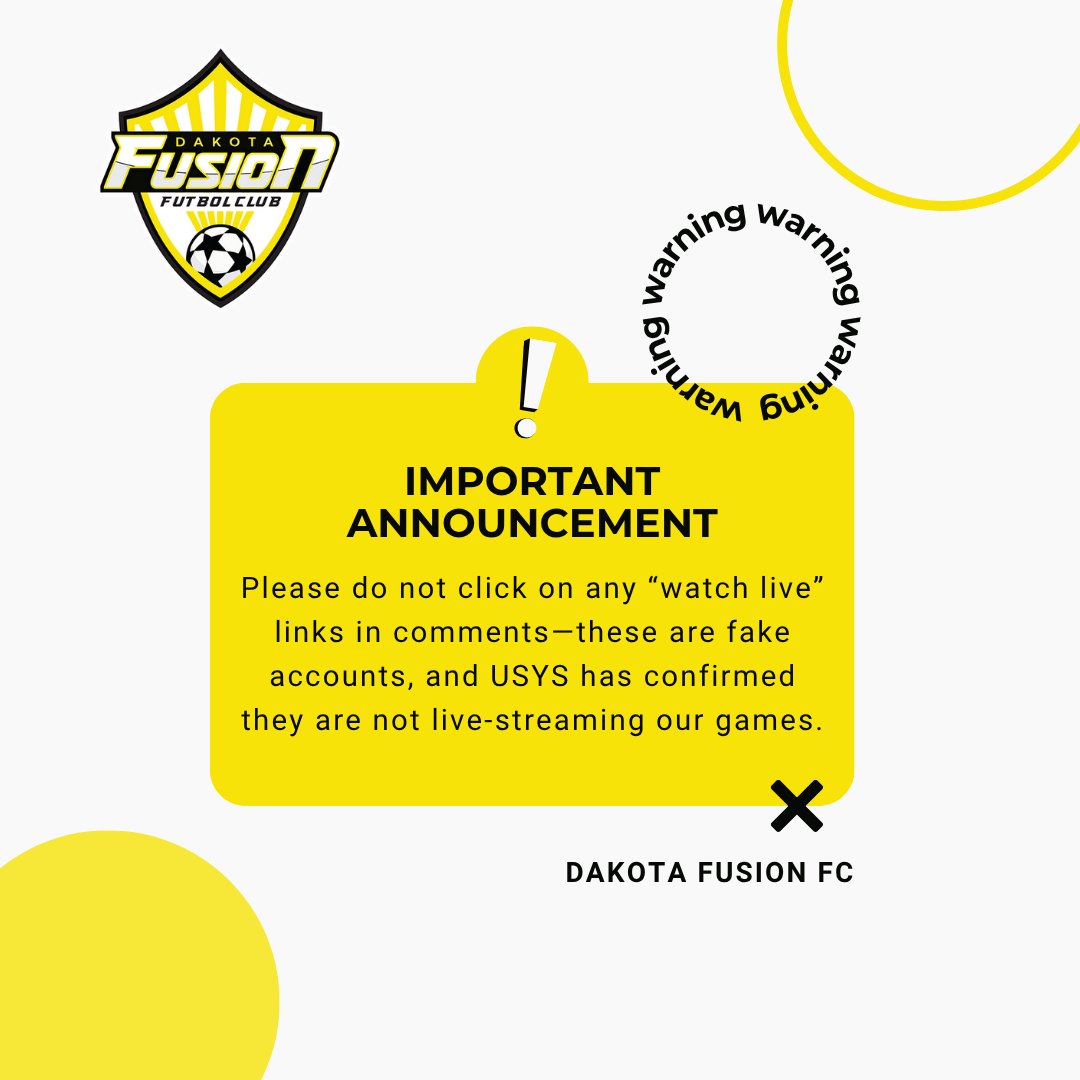 DakotaFusionFC's tweet image. Please do not click on any “watch live” links in comments—these are fake accounts, and USYS has confirmed they are not live-streaming our games.