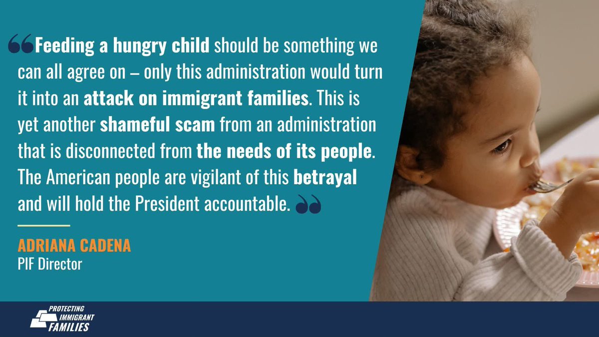 PIFCoalition's tweet image. The Trump administration has published a notice to restrict some food aid programs to “qualified immigrants," excluding some lawfully present immigrants and denying food to children across the country. Read our statement: pifcoalition.org/news/trump-not… #ProtectFamilies