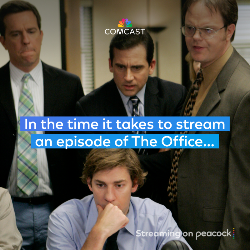 comcast's tweet photo. 📺 In the time it takes Michael Scott to create another office mishap, our Xfinity network uses AI to check 46 million modems across 4000 checkpoints to keep your streaming as smooth as Jim’s pranks on Dwight: https://t.co/pjj5GGkpy7