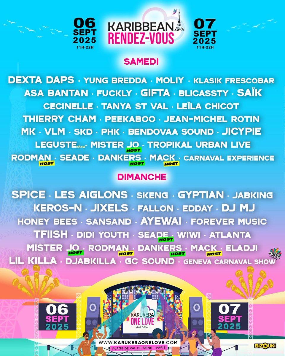 KarukeraOneLove's tweet image. 📢 LA PROGRAMMATION JOUR PAR JOUR EST LÀ !
Découvrez les jours de passage des artistes annoncés !
Quelques nouveautés se sont glissées. Soyez attentifs 👀 !
🎟️ Billetterie >> linktr.ee/karukeraonelove
#karukeraonelove #kol #karibbeanrendezvous #krv2025 #paris