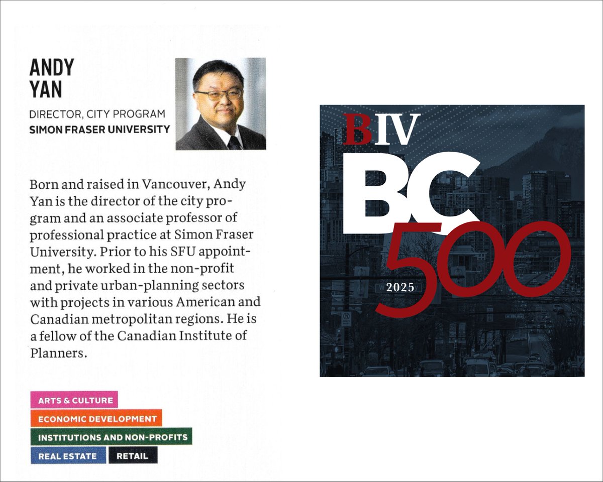 sfuurban's tweet image. Congratulations to our own Professor @Ayan604, who has been recognized in @BIVnews' BC500 2025. This definitive list profiles the 500 most influential business leaders in British Columbia.
#BIVBC500