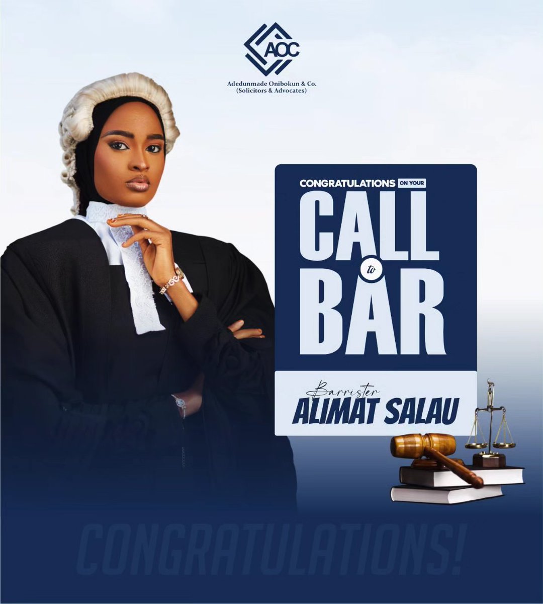 AOCSolicitors's tweet photo. Congratulations to Our Newest Lawyer!
We’re proud to celebrate a major milestone in the journey of one of our own— Barr. Alimat Salau, who has officially been called to the Nigerian Bar!
Please join us in welcoming her to the profession!
#CalledToBar #LegalMilestone https://t.co/vU1IWqy5qM