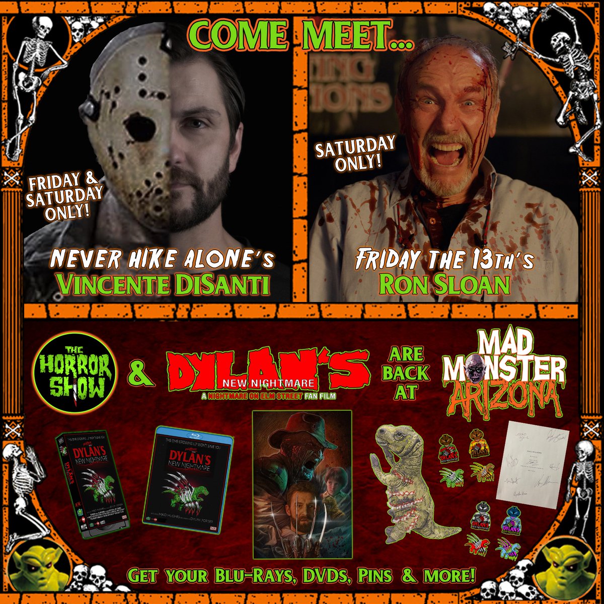 The Horror Show (@horrorshow666) on Twitter photo THIS WEEKEND in AZ, #TheHorrorShow & #DylansNewNightmare return to #MadMonster for a weekend of fun and frights!
We'll be joined by <a href="/wompstompfilms/">Womp Stomp Films</a>(Friday and Saturday) AND #RonSloan (Saturday only), so come say hello, grab a perk (including blu-rays!), and get 'em signed! THIS WEEKEND in AZ, #TheHorrorShow & #DylansNewNightmare return to #MadMonster for a weekend of fun and frights!
We'll be joined by <a href="/wompstompfilms/">Womp Stomp Films</a>(Friday and Saturday) AND #RonSloan (Saturday only), so come say hello, grab a perk (including blu-rays!), and get 'em signed!