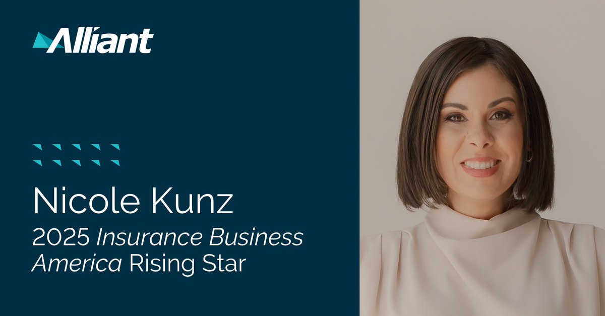 Alliant Insurance (@alliantins) on Twitter photo Nicole Kunz has been named a 2025 Rising Star by <a href="/InsuranceBizUS/">Insurance Business America</a>. She specializes in the development of innovative, data-driven benefits strategies that deliver long-term value. bit.ly/44zGu3D #AlliantInsurance Nicole Kunz has been named a 2025 Rising Star by <a href="/InsuranceBizUS/">Insurance Business America</a>. She specializes in the development of innovative, data-driven benefits strategies that deliver long-term value. bit.ly/44zGu3D #AlliantInsurance
