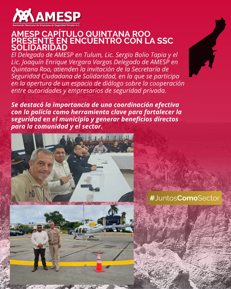 👮‍♂️ AMESP Capítulo Quintana Roo presente en encuentro con la #SSCSolidaridad

#AMESP #SeguridadPrivada #SSCSolidaridad #CoordinaciónPolicial #JuntosComoSector #ColaboraciónInstitucional