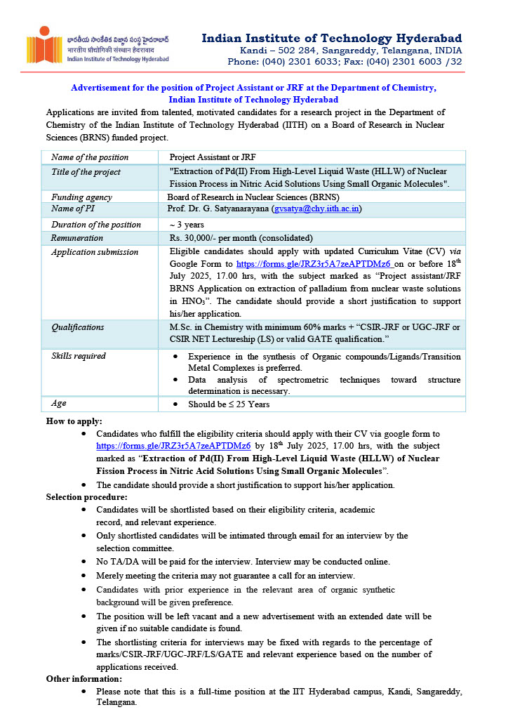 @Gs Research Group IITH (@gschemlab) on Twitter photo The application are invited for project assistant or JRF to work in organic synthesis. Please see the advertisement for details. You can send your CV via Google form or through email to gvsatya@chy.iith.ac.in. The application are invited for project assistant or JRF to work in organic synthesis. Please see the advertisement for details. You can send your CV via Google form or through email to gvsatya@chy.iith.ac.in.