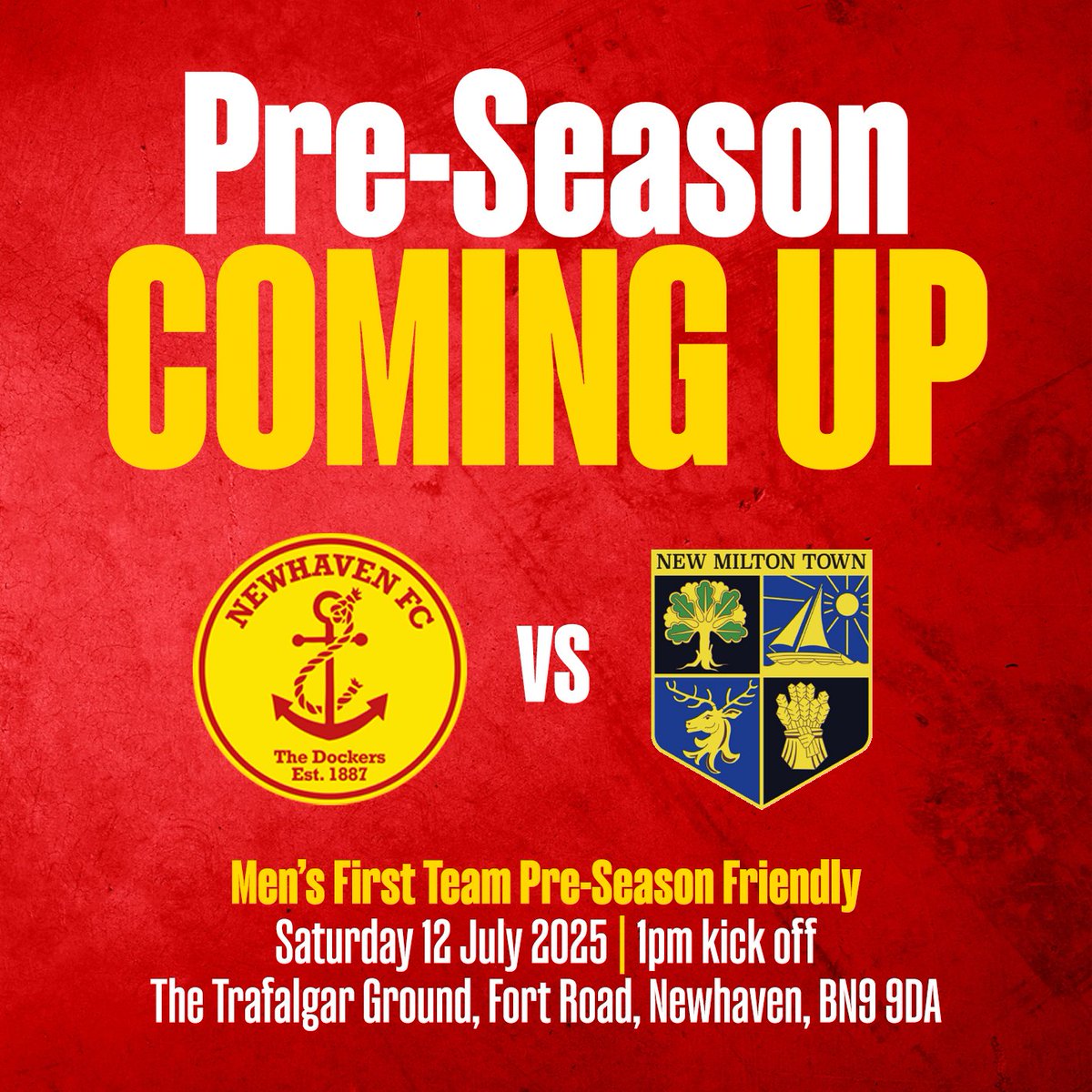 NewhavenFC's tweet image. ⚽️ 𝗣𝗥𝗘-𝗦𝗘𝗔𝗦𝗢𝗡 | 𝗡𝗘𝗫𝗧 𝗨𝗣
Preparations continue on Saturday as we welcome @NewMiltonTown to the Trafalgar Ground, kicking off at the earlier time of 1pm.
Entry is £3 (U16s FREE) or you can still buy a pre-season ticket for £10 (we've added a game).
#COYD
