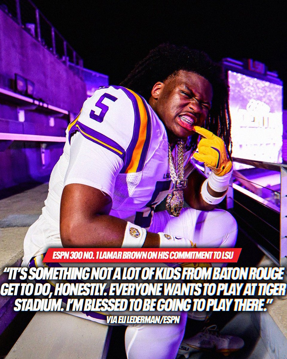 BREAKING: Five-star DT Lamar Brown, ESPN’s No. 1 overall recruit in 2026, has committed to LSU over Texas A&amp;M.

Huge win for Brian Kelly + the Tigers to keep Brown home. If he stays at No. 1 in the ESPN 300, Brown will be LSU’s first No. 1 signee since Leonard Fournette in 2014.