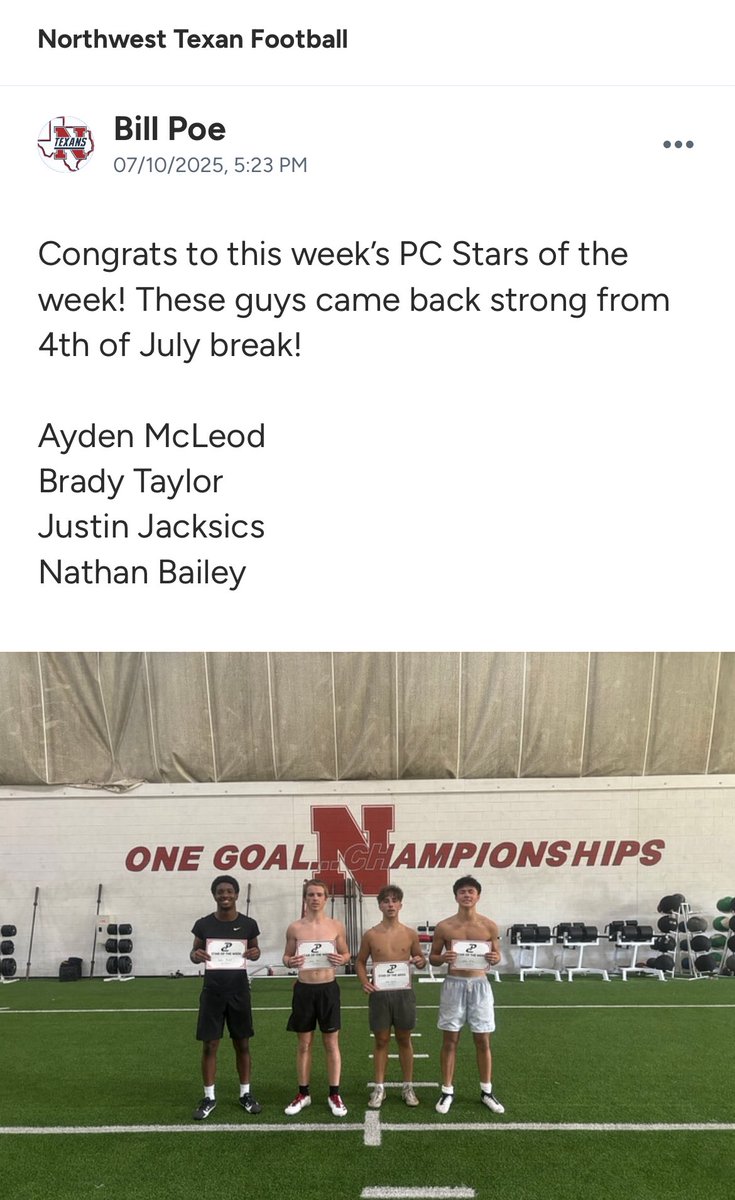 Brady Taylor (@brady2taylor) on Twitter photo Appreciate being named Star of the Week at Performance Course. Just trying to show up, work hard, and get better every day. Grateful for the squad and coaches pushing me.
<a href="/PCnowisthetime/">Performance Course</a> <a href="/coach_rcantrell/">Ryan Cantrell</a> <a href="/CoachMurdock2/">Marchie Murdock</a> <a href="/schutzac/">Coach Schutz</a> <a href="/NHSRecruits/">Northwest High School Football Recruiting</a> <a href="/21Reeves/">Brady Reeves</a> <a href="/coach_bpoe/">Bill Poe</a> <a href="/CSAPrepStar/">PREPSTAR</a> Appreciate being named Star of the Week at Performance Course. Just trying to show up, work hard, and get better every day. Grateful for the squad and coaches pushing me.
<a href="/PCnowisthetime/">Performance Course</a> <a href="/coach_rcantrell/">Ryan Cantrell</a> <a href="/CoachMurdock2/">Marchie Murdock</a> <a href="/schutzac/">Coach Schutz</a> <a href="/NHSRecruits/">Northwest High School Football Recruiting</a> <a href="/21Reeves/">Brady Reeves</a> <a href="/coach_bpoe/">Bill Poe</a> <a href="/CSAPrepStar/">PREPSTAR</a>