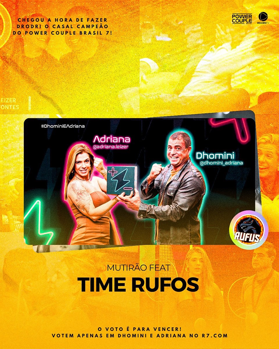Dhomini (@dhominichampion) on Twitter photo 🏆 MUTIRÃO FEAT. <a href="/ComentaRufus/">RUFUS II 🐦🔥🤸🩴⚡🏹🕺🏾⚓☀️🐎⚖️❤️🔥✨</a> INICIADO 🏆
🗳️ VOTEM SEM PARAR! O FOCO É NO R7!
👑 O voto é para VENCER. Vote em ADRIANA e DHOMINI!
⏰ Encerra às 20h.
📲: record.r7.com/power-couple-b…
#DhoDriCampeão #PowerCouple 🏆 MUTIRÃO FEAT. <a href="/ComentaRufus/">RUFUS II 🐦🔥🤸🩴⚡🏹🕺🏾⚓☀️🐎⚖️❤️🔥✨</a> INICIADO 🏆
🗳️ VOTEM SEM PARAR! O FOCO É NO R7!
👑 O voto é para VENCER. Vote em ADRIANA e DHOMINI!
⏰ Encerra às 20h.
📲: record.r7.com/power-couple-b…
#DhoDriCampeão #PowerCouple