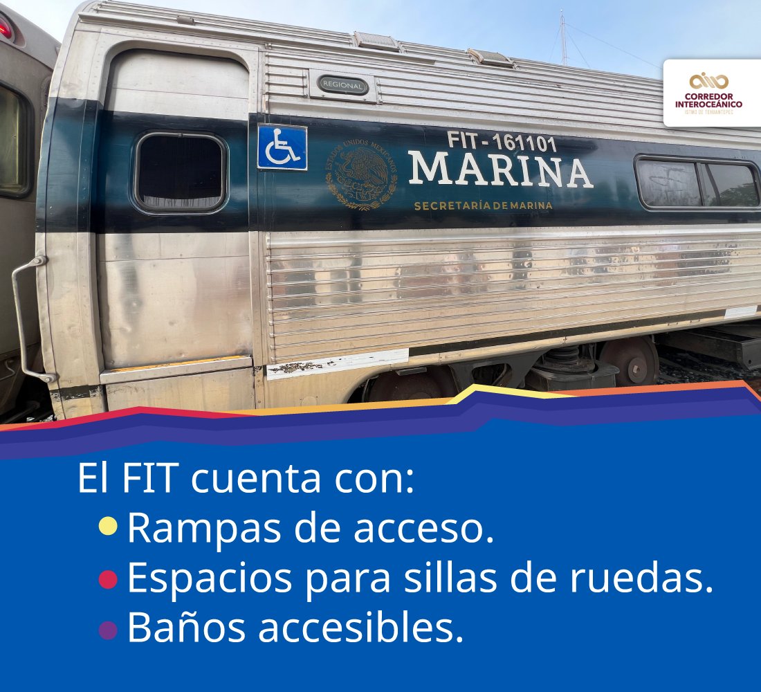 Corredor Interoceánico (@ciit_mx) on Twitter photo En el <a href="/ferroistmo/">Ferrocarril del Istmo de Tehuantepec S.A. de C.V.</a> los vagones están adaptados para personas con movilidad reducida. 👩🏽🦽🧑🏽🦽
#FerrocarrilDelIstmo #CIIT #CorredorInteroceánico #Interoceánico #FIT #Viaje #Aventura En el <a href="/ferroistmo/">Ferrocarril del Istmo de Tehuantepec S.A. de C.V.</a> los vagones están adaptados para personas con movilidad reducida. 👩🏽🦽🧑🏽🦽
#FerrocarrilDelIstmo #CIIT #CorredorInteroceánico #Interoceánico #FIT #Viaje #Aventura