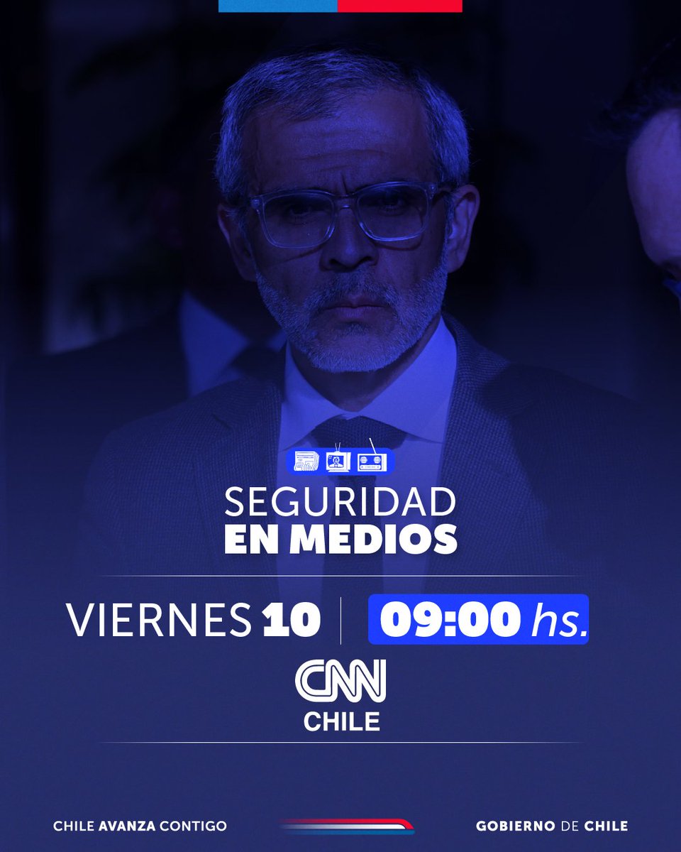 📡 Comienza el viernes con toda la información y conoce los detalles del trabajo del Ministerio de Seguridad Pública de boca del ministro Luis Cordero, desde las 9:00 en la señal de CNN Chile. Sigue la conversación y comenta con nosotros 📺