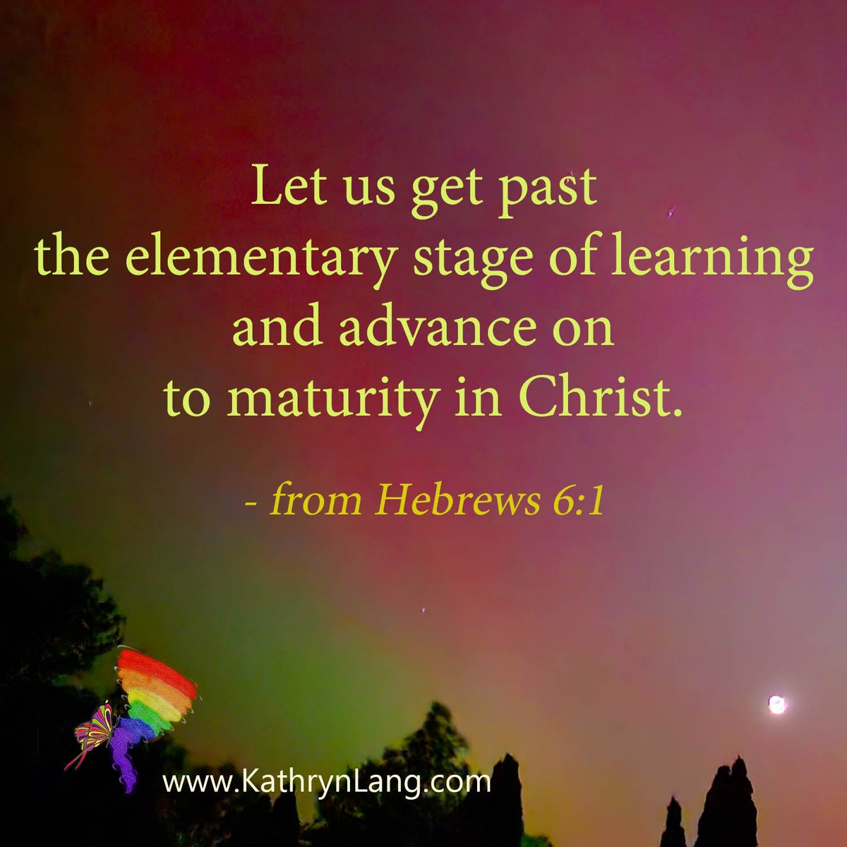 Kathrynclang's tweet image. #ScriptureFocus 

Let us get past
the elementary stage of learning
and advance on 
to maturity in Christ.

- from Hebrews 6:1