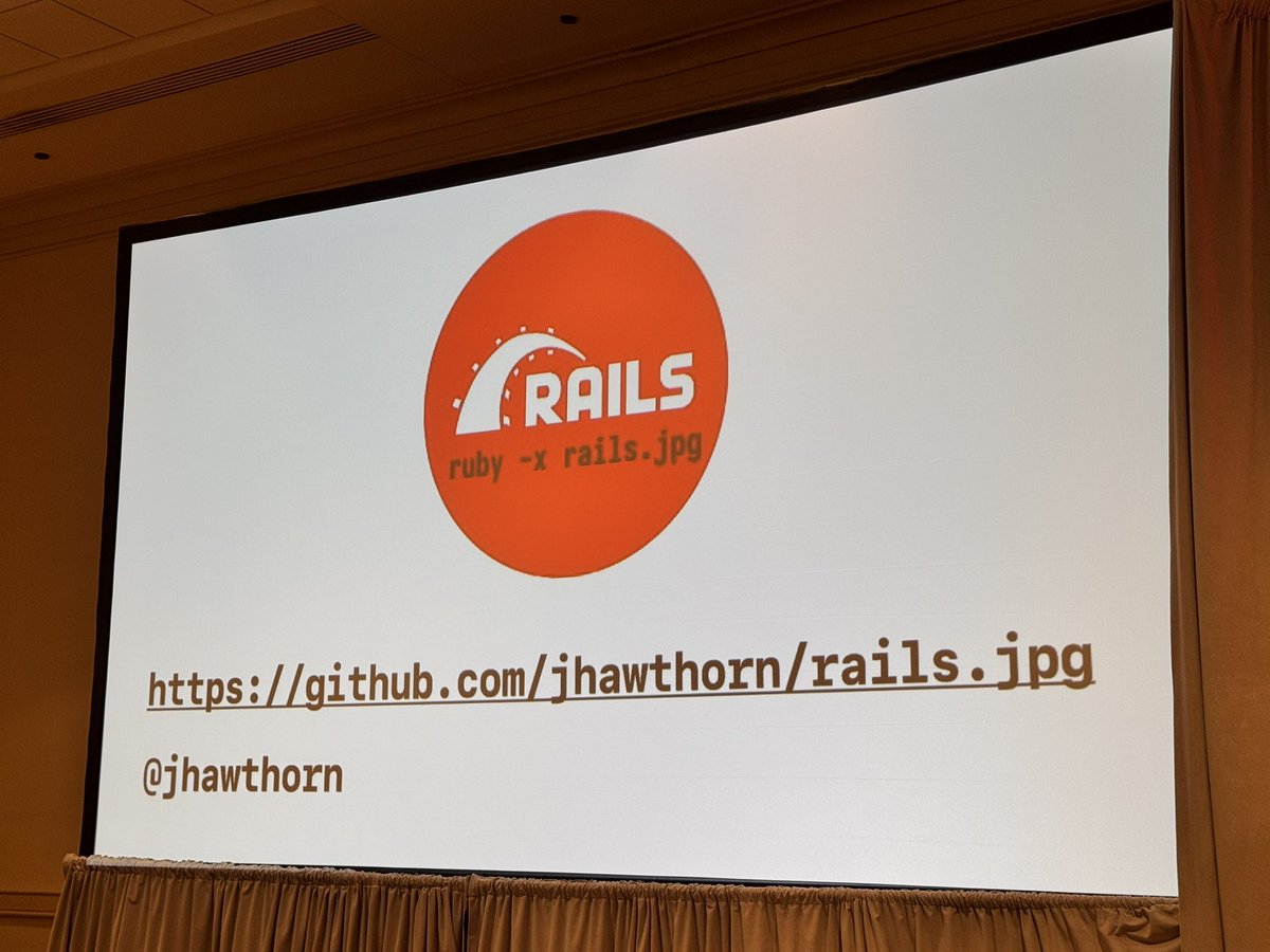This jpg contains a Rails app! Homework: figure out how it works and run it! From <a href="/tenderlove/">Aaron Patterson</a> ‘s keynote at RailsConf
