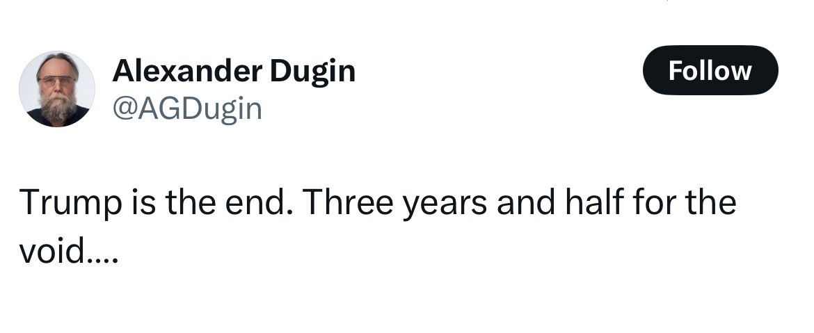 Russian polemic Alexander Dugin has lost all faith in President Trump after his refusal to release the Epstein files.

Follow: <a href="/AFpost/">AF Post</a>