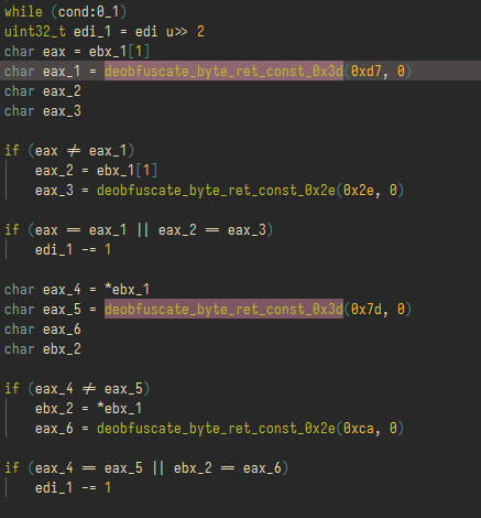 Myrtus (@myrtus0x0) on Twitter photo - identify deobfuscation functions✔️
- gather args✔️
- deobfuscate via unicorn emulation✔️
- replace var in HLIL WIP
all in 150 lines of py thanks to <a href="/vector35/">Vector 35</a> <3 - identify deobfuscation functions✔️
- gather args✔️
- deobfuscate via unicorn emulation✔️
- replace var in HLIL WIP
all in 150 lines of py thanks to <a href="/vector35/">Vector 35</a> <3