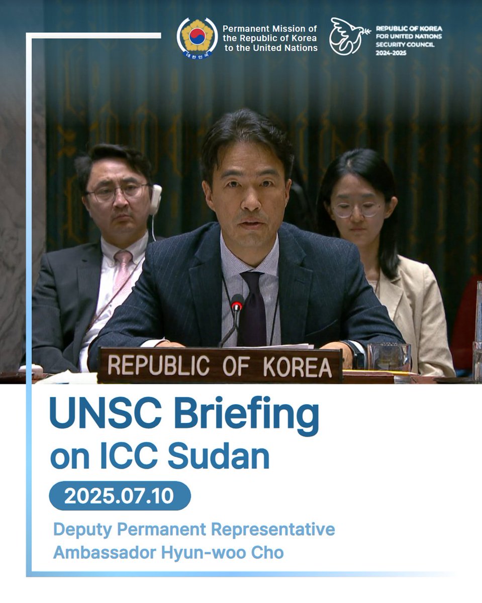 #ICC #Sudan
(#UNSC Briefing, 2025.07.10.)

“This recurring violence highlights the devastating consequences of impunity. This situation further underscores the need to reinforce our support for the ICC's pursuit of urgently needed justice and accountability.”