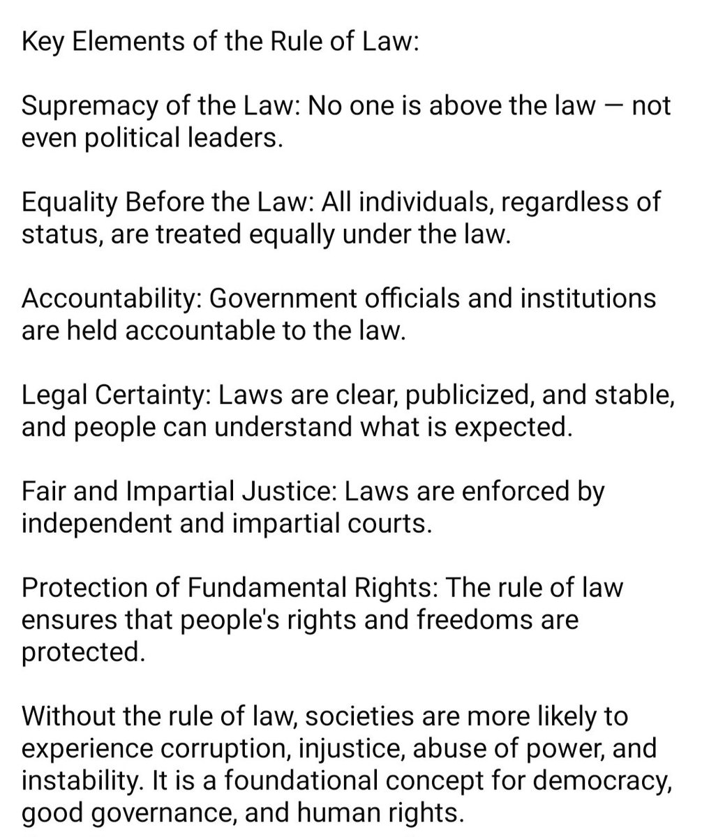 What is law? When do we say there is a rule of law in a country?

Legal Certainty: Laws are clear, publicized, and stable, and people can understand what is expected!