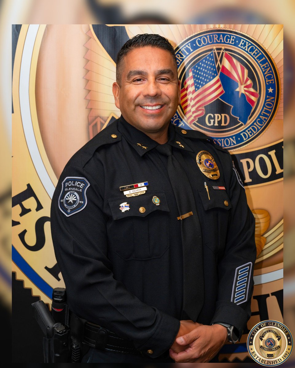 GlendaleAZPD's tweet image. The Glendale Police Department has picked Glendale native Ernest “Ernie” Ochoa as their next Assistant Police Chief. He begins his role as Assistant Chief next week. Congratulations AC Ochoa! #GlendaleAZPD #BeGPD #GlendalePolice