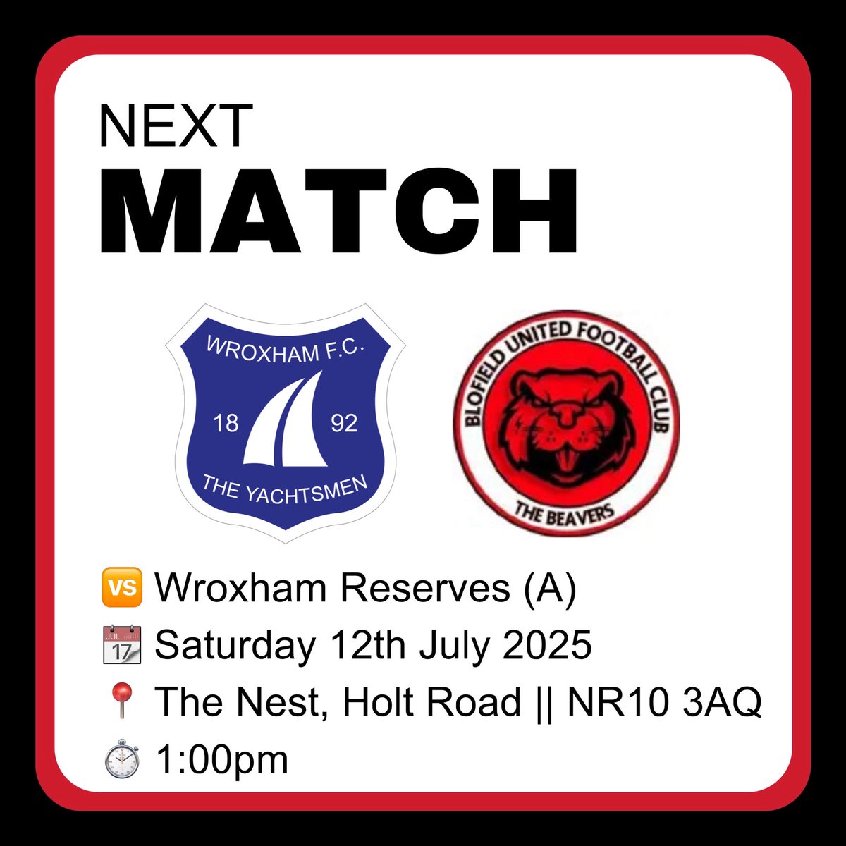 Blofield United (@bufcbeavers) on Twitter photo Blofield first team have their first pre-season friendly against <a href="/The_Yachtsmen/">Wroxham FC</a> reserves this coming Saturday at the Nest - 1pm! Blofield first team have their first pre-season friendly against <a href="/The_Yachtsmen/">Wroxham FC</a> reserves this coming Saturday at the Nest - 1pm!