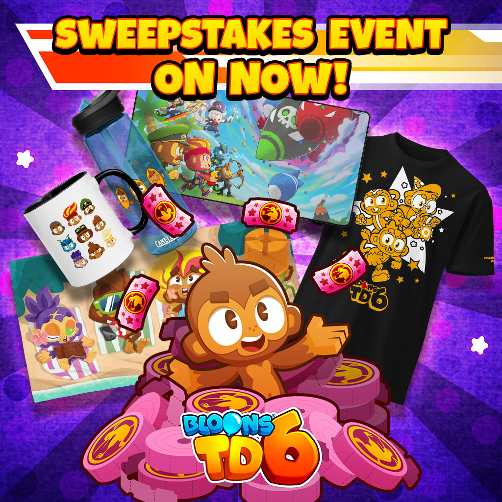ninjakiwigames's tweet image. The first Sweepstakes event has launched in BTD6! Jump in and start playing for a chance to win!