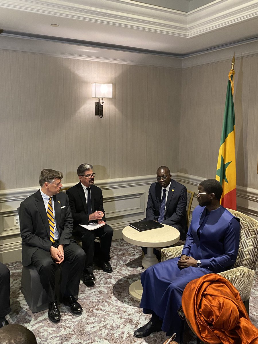 I met with Senegalese President <a href="/PR_Senegal/">Présidence Sénégal</a> this morning to explore ways to deepen 🇺🇸-🇸🇳 economic and security ties.  We are committed to driving growth and prosperity for both our nations, and I look forward to increased cooperation and engagement with Senegal and Africa more