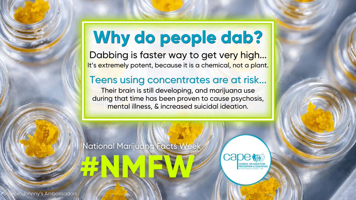capeofdc's tweet image. Dabs can be over 90% THC, delivering extreme highs in seconds. For teens, this means serious risks to their brain &amp;amp; mental health.  These products are accessible. Talk to them about being #THCFree #710Awareness #StopDabbing #PreventionWorks

📞 Need help? Call 845-765-8301 x104