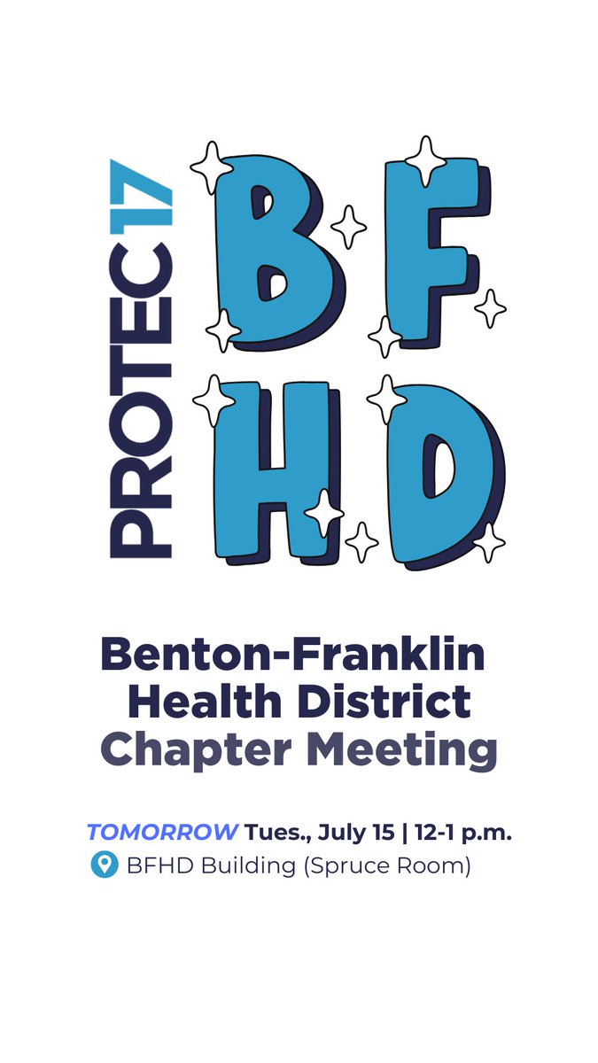 PTE17's tweet image. PROTEC17 Benton-Franklin members, don't forget join your union siblings for the next chapter meeting TOMORROW Tues., July 15 at 12 p.m. at the BFHD building! See ya there! π