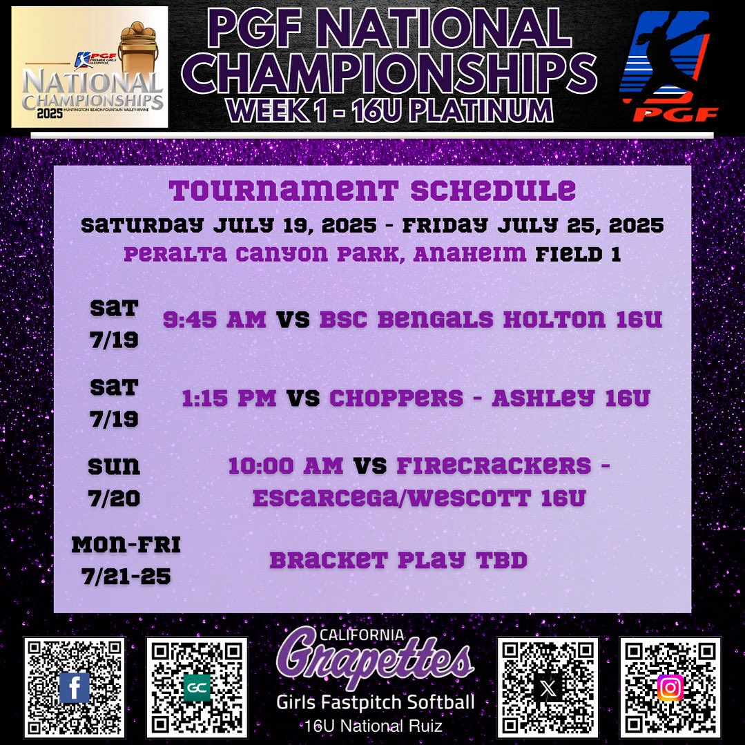 Grapettes 16U National - Ruiz (@grapettes_ruiz) on Twitter photo Here’s our schedule for <a href="/PGFnetwork/">PGF</a> Nationals! If you’re in the LA area, come see our Grapes play! 🍇🥎 <a href="/BellowMalia_21/">Malia Bellow 2028</a> <a href="/AudrinaG_2027/">Audrina Granados</a> <a href="/ElisaAngel_2027/">Elisa Angel</a> <a href="/GraceOrozco2027/">Grace Orozco 2027</a> Here’s our schedule for <a href="/PGFnetwork/">PGF</a> Nationals! If you’re in the LA area, come see our Grapes play! 🍇🥎 <a href="/BellowMalia_21/">Malia Bellow 2028</a> <a href="/AudrinaG_2027/">Audrina Granados</a> <a href="/ElisaAngel_2027/">Elisa Angel</a> <a href="/GraceOrozco2027/">Grace Orozco 2027</a>