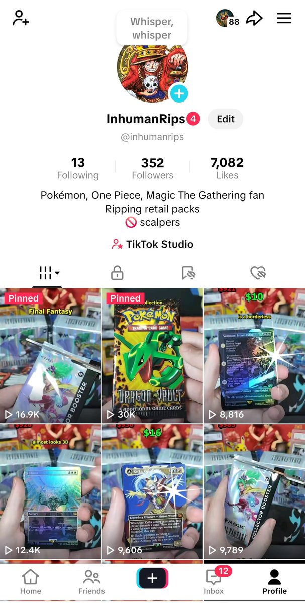 inhuman's tweet image. First 2 weeks on Tiktok
100k+ views, followers slowly building
Just upgraded my camera and desk setup to be super juicy, up only from here