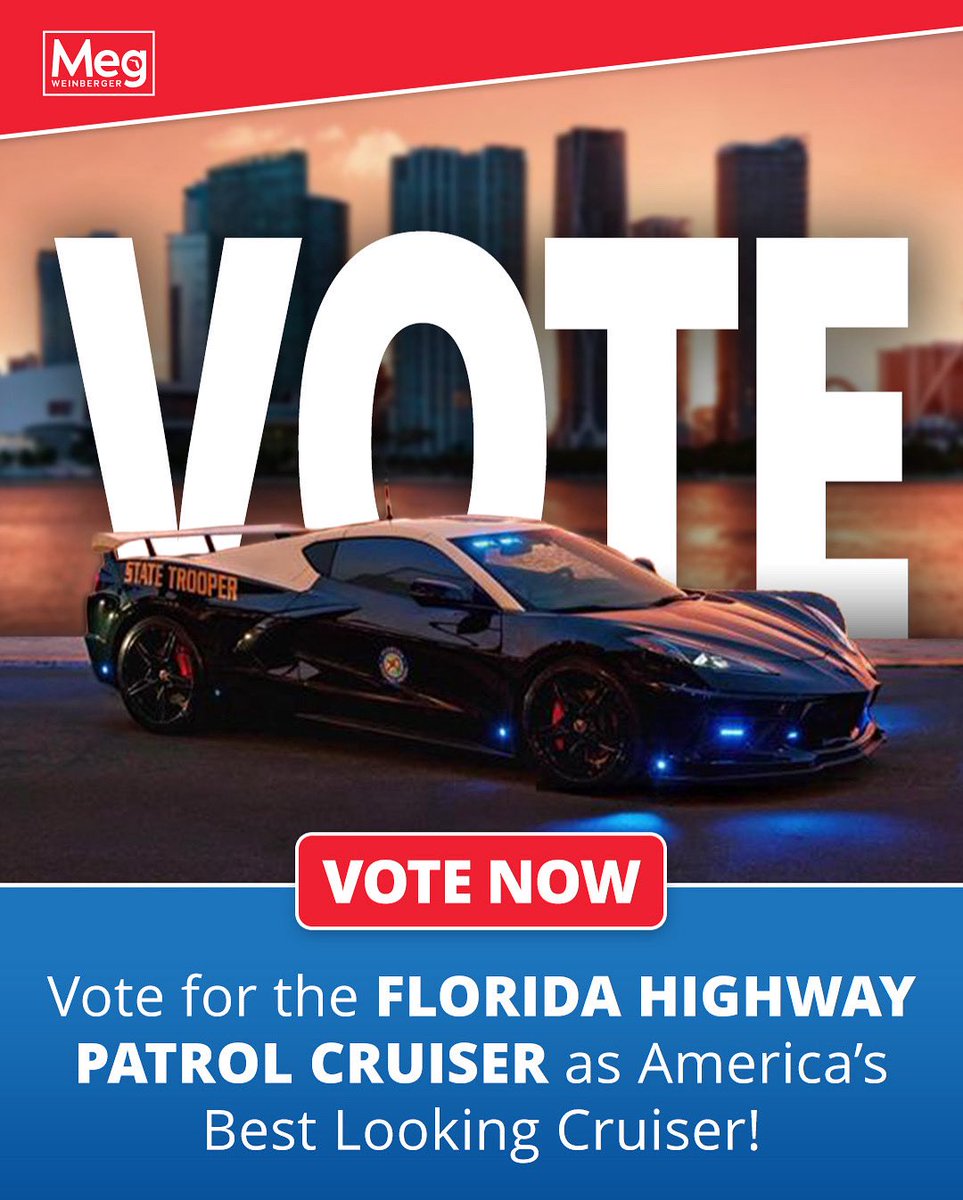 megforflorida's tweet image. We know 𝐅𝐥𝐨𝐫𝐢𝐝𝐚 has the best-looking police cruiser, but we have to make it official! 🚓
Let's get a three-peat! 🏆
Cast your vote now 👉 surveymonkey.com/r/BestLookingC…